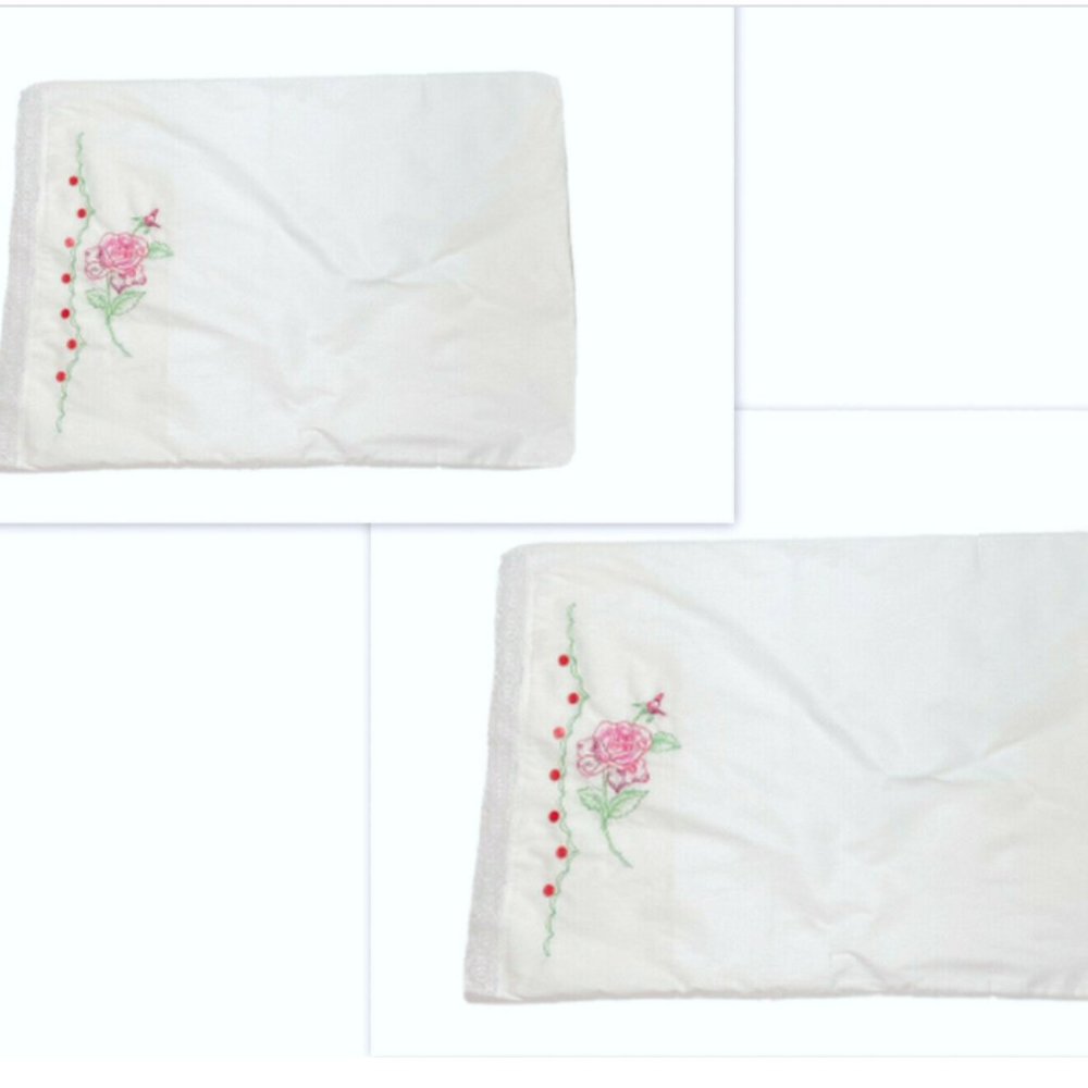 2 Vintage White Pillowcases Custom Made Rare Red